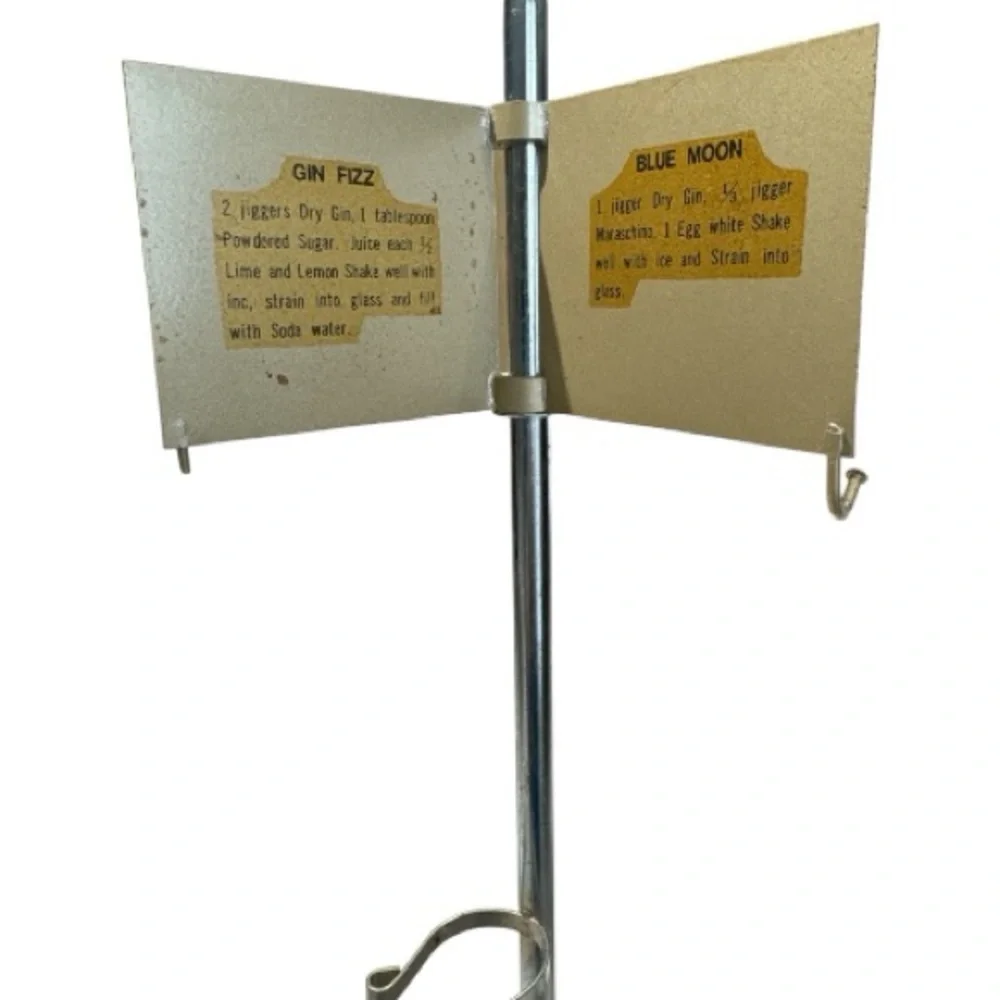 MCM Vintage Bar Accessory Set on Stand with Drink Recipe Cards